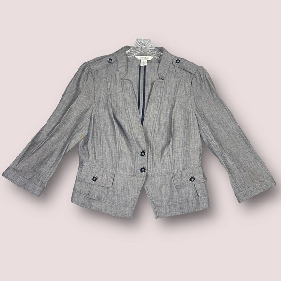 White House Black Market Jackets & Blazers - WHITE House Black Market Crop Blazer Ruffle Gray Business Casual Jacket Size 8